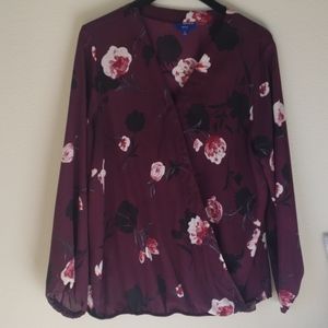 APT.9 MAROON FLORAL LONG SLEEVE BLOUSE